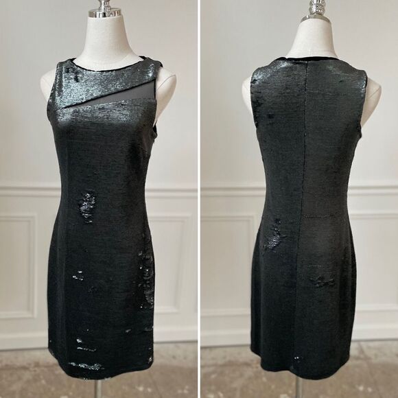 Julia Jordan Murky Green Black Mesh Cutout Sequin Sheath Dress S - Picture 1 of 12